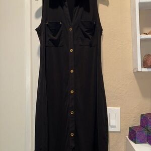 Michael Kors Sleeveless Black Midi Dress with Gold Accents
